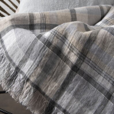 Pled kratka szara. Prany, miękki len.