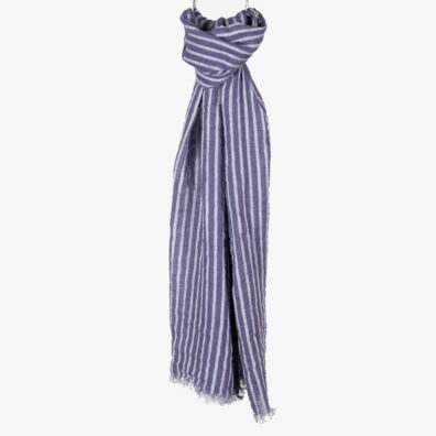 Lniany szalik w fioletowo - szare paski.