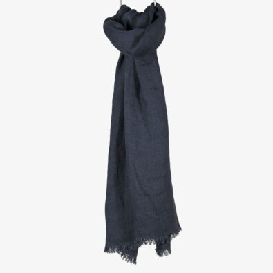 Lniany szalik czarny w szary wzorek.