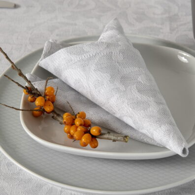 Serwetka żakardowa jasna szara. Len, bawełna.