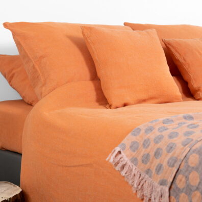 Pościel lniano bawełniana pomarańczowa.