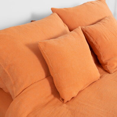 Pościel lniano bawełniana pomarańczowa. Poszewka na poduszkę.