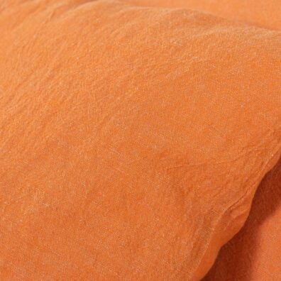 Pościel lniano bawełniana pomarańczowo - szary melanż. Lekko gnieciona.