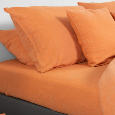 Pościel lniano bawełniana pomarańczowa. Prześcieradło.