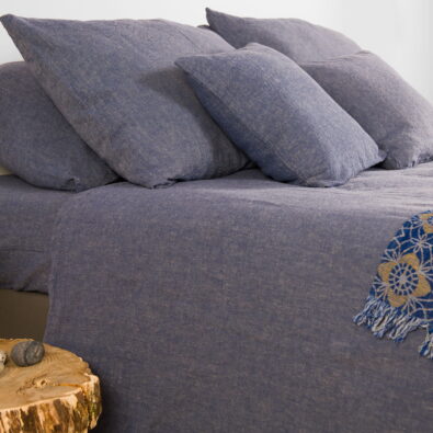 Błękitna pościel lniano - bawełniana. Poszwa, poszewki.