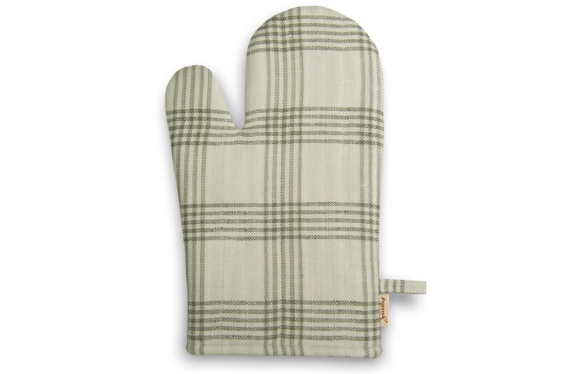 Zielonkawa w kratkę rękawica kuchenna