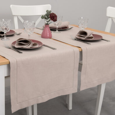 KOMA różowy lekko szary mereżkowany bieżnik stołowy