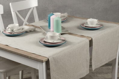 BIGA szary mereżkowany bieżnik stołowy splot skośny