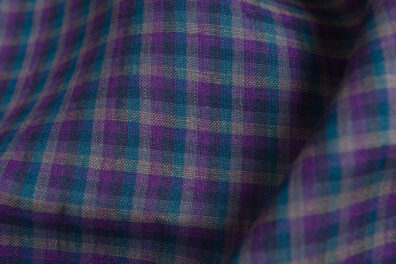 Len w fioletowo-zielonkawo-beżową krateczkę.