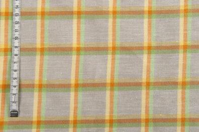 Kolorowa tkanina lniano - bawełniana w kratkę,