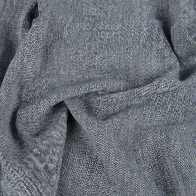 Prana lniana tkanina czarno-biały splot jodełkowy.