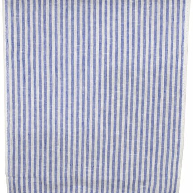 Lniana ścierkowa tkanina w granatowe i białe paski