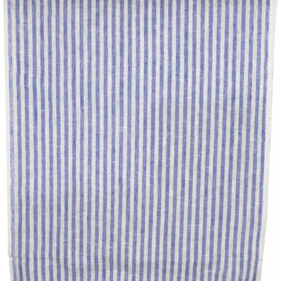 Lniana ścierkowa tkanina w granatowe i białe paski