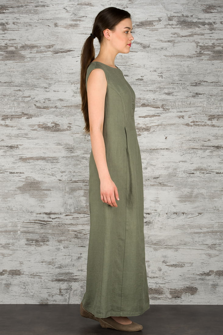 Maxi lniana haftowana sukienka.