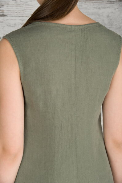 Zielona haftowana maxi sukienka z pranego lnu.