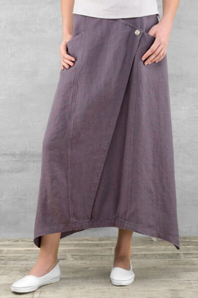 Lniana długa fioletowa spódnica.