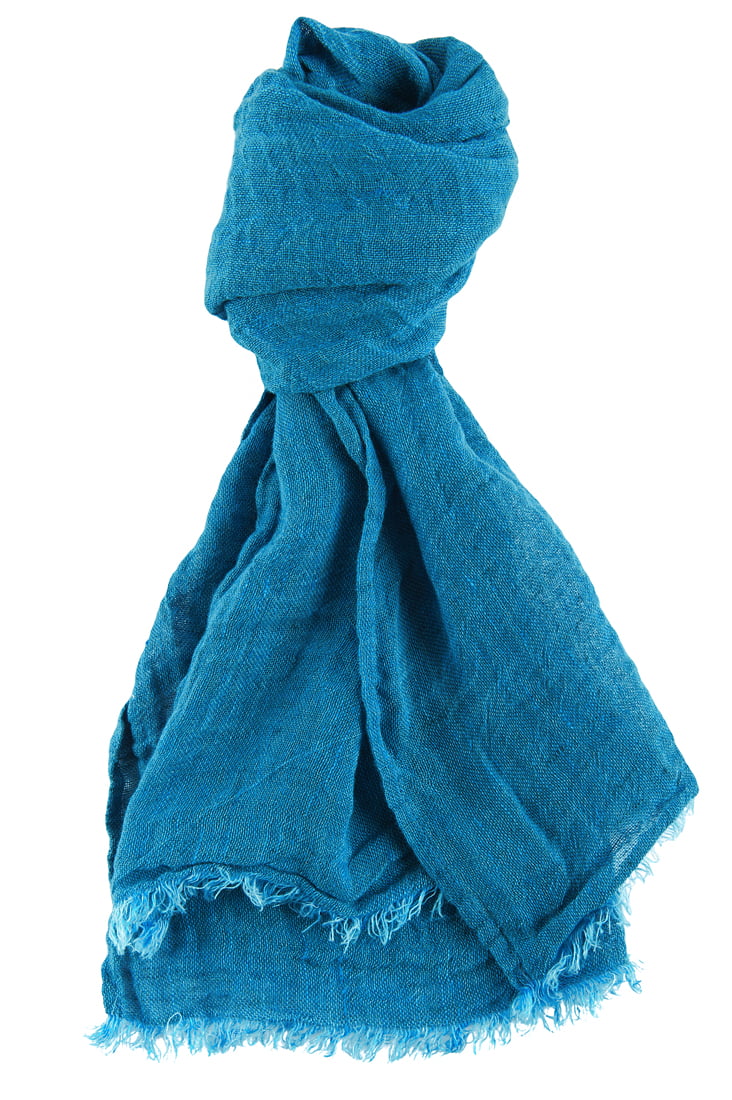 Jaskrawy niebieski lniany szalik.