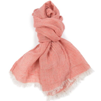 Szaro - różowy lniany szalik.