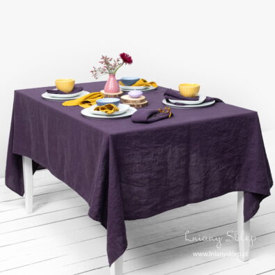 GAMMA fioletowy obrus prany len.