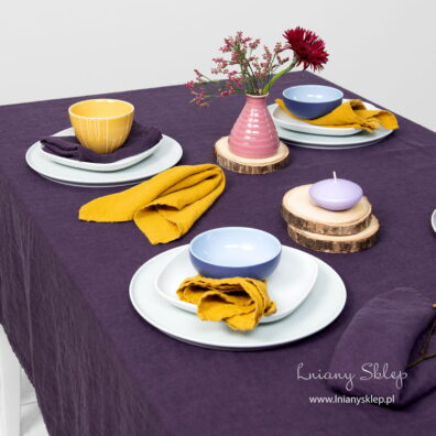 Fioletowo - żółte produkty z pranego lnu.