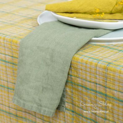 Serwetka zielona oliwka prany len.