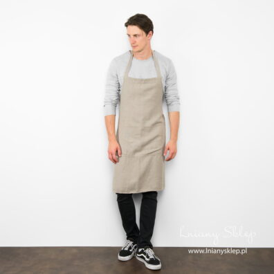 Fartuch szary splot jodełkowy. Len, bawełna.