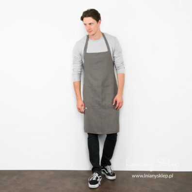 Ciemny szary fartuch splot jodełkowy. Len, bawełna.