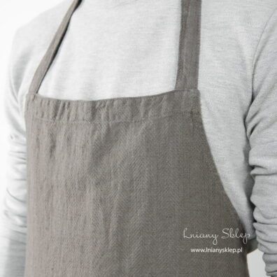 Lniany ciemny szary fartuch. Splot jodełkowy.
