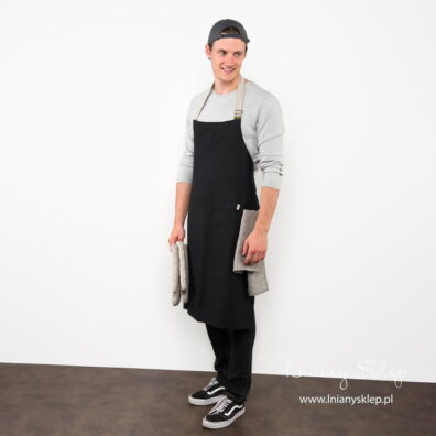 Lniany czarny fartuch. Lniany Sklep.