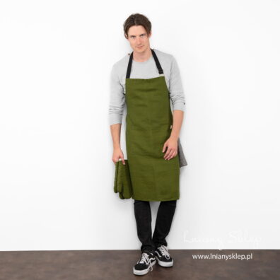 Lniany zielony fartuch. Lniany Sklep.