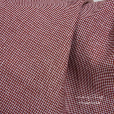 Lniana tkanina w szarą i bordo kratkę.