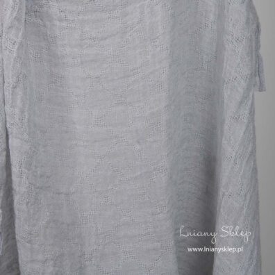 Lniana prana prześwitująca szara w romby tkanina.