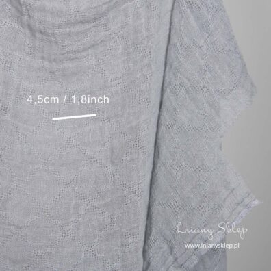 Lniana prana prześwitująca szara w romby tkanina. Wymiary wzoru.