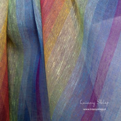 Lniana przeźroczysta tęczowa tkanina.