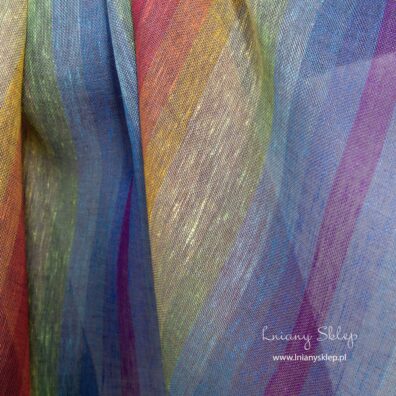 Lniana przeźroczysta tęczowa tkanina.