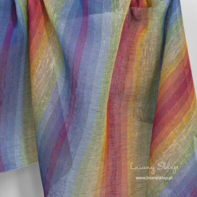 Lniana przeźroczysta tęczowa tkanina. Lniany Sklep.
