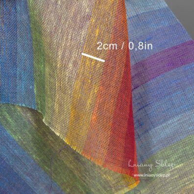 Lniana przeźroczysta tęczowa tkanina. Szerkość pasów.