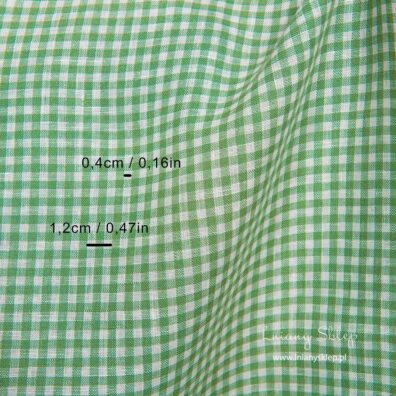 Lniana tkanina w białą i zieloną kratkę. Lniany Sklep.
