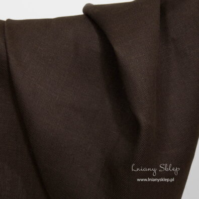 Lniana tkanina ciemny brąz w drobne romby. Lniany Sklep.