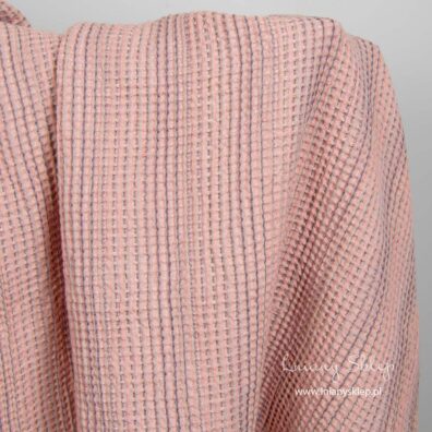 Lniano - bawełniana tkanina prana różowa splot waflowy.