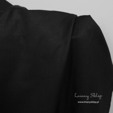 Lniano - bawełniana tkanina czarny splot jodełkowy.