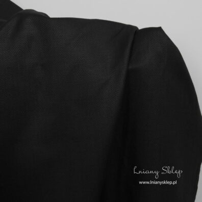 Lniano - bawełniana tkanina czarny splot jodełkowy.