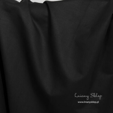 Czarna lniano - bawełniana tkanina splot jodełkowy.