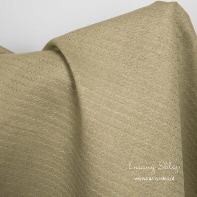 Lniano - bawełniana tkanina zielona we wzór fali. Lniany Sklep.