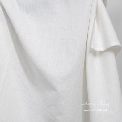 Lniano - bawełniana tkanina prana mlecznobiała w paski.