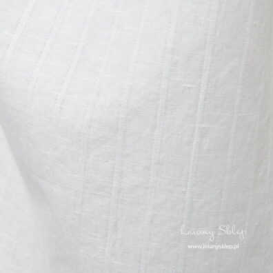 Biała lniano - bawełniana tkanina prana w paski. Lniany Sklep.