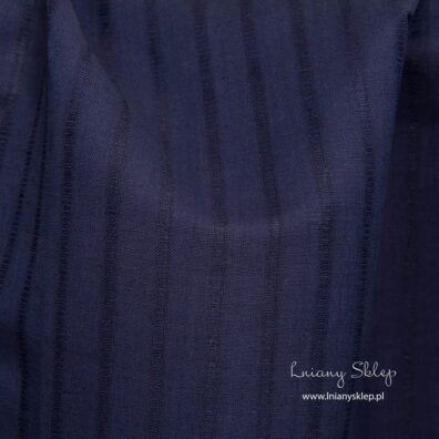 Lniano - bawełniana tkanina granatowa w pionowe paski. Lniany Sklep.