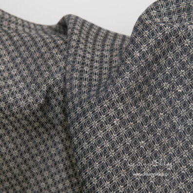 Lniano - bawełniana tkanina ciemna w drobny rzucik.