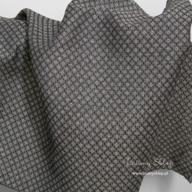 Lniano - bawełniana tkanina ciemna w drobny rzucik. Lniany Sklep.