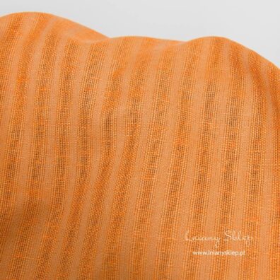 Lniano - bawełniana tkanina w ażurowe pomarańczowe paski.